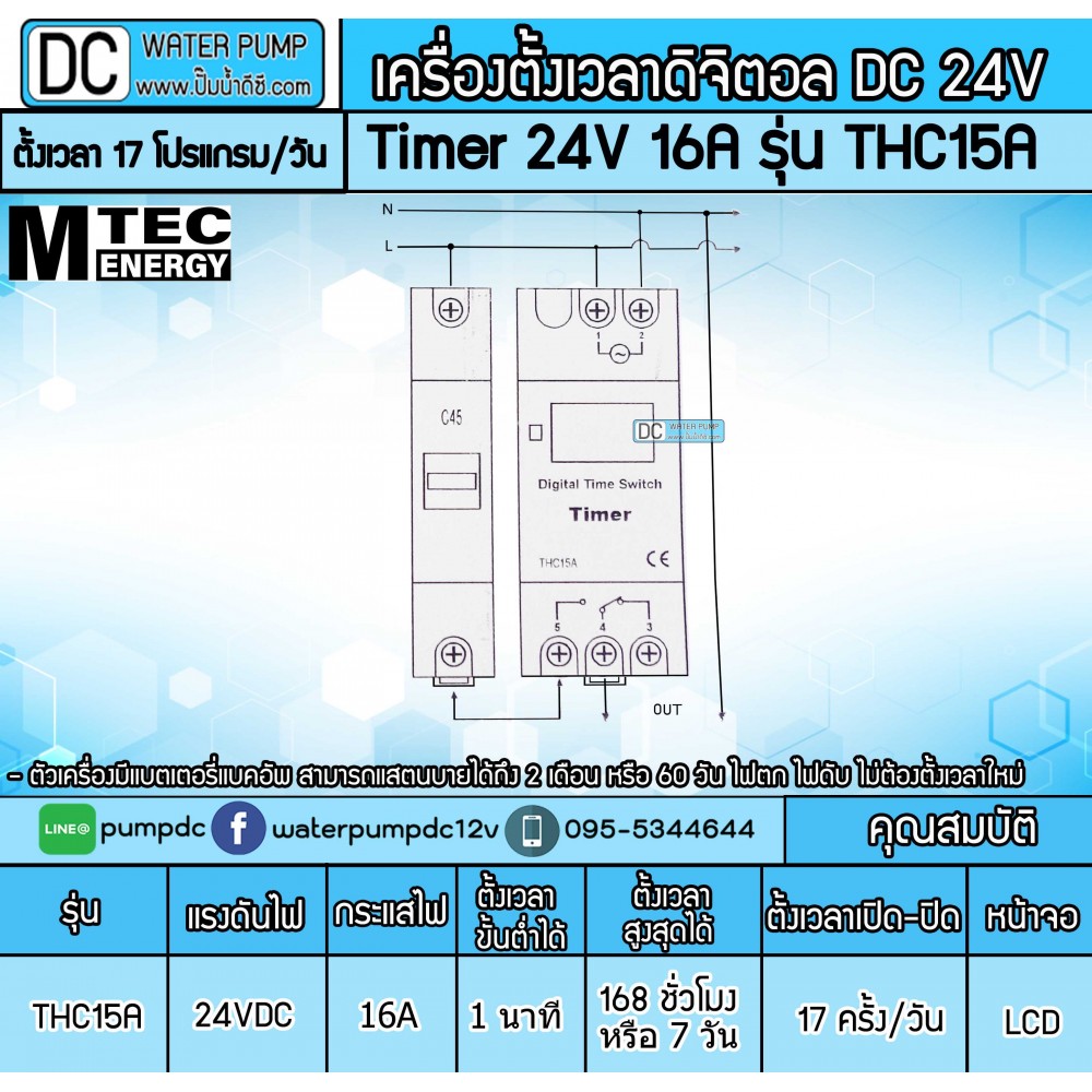 Digital Timer DC 24V 16A THC15A (เครื่องตั้งเวลาเปิดปิด)